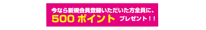 今なら新規会員登録いただいた方全員に、500ポイントプレゼント！！